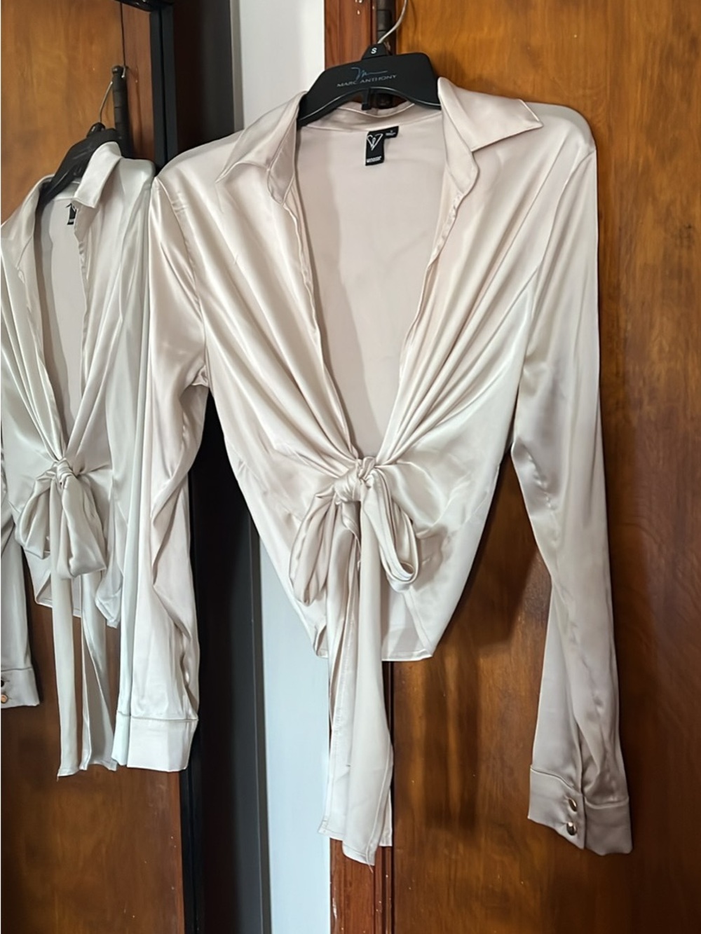 Windsor Cream Satin Tie-Front Blouse